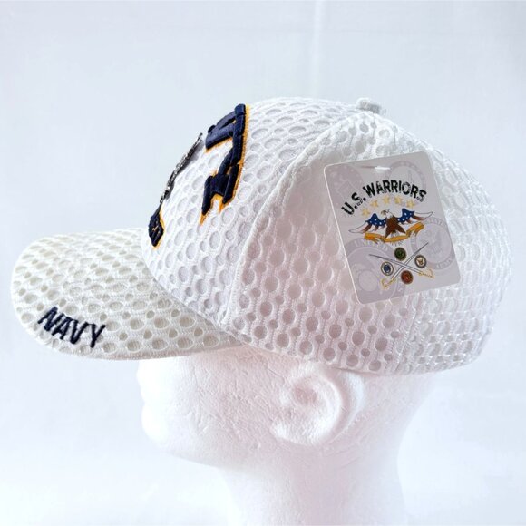 U S Navy Retired 3D Embroidered White Mesh Strapback Baseball Cap Hat New - Picture 3 of 7